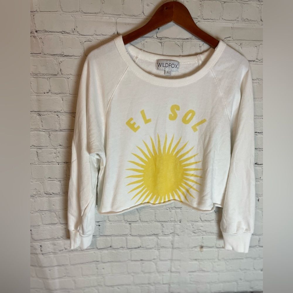 WildFox El Sol Cropped Sweater White Large